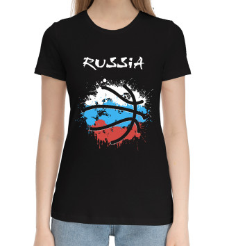 Женская Хлопковая футболка Россия - Баскетбол