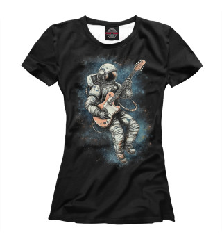 Женская футболка Космонавт играет на электрогитаре