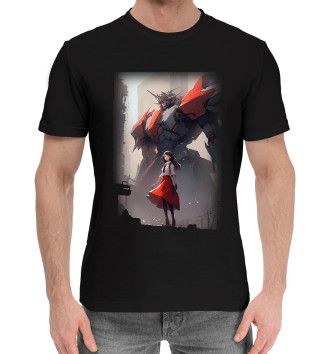 Мужская Хлопковая футболка Аниме девушка с роботом
