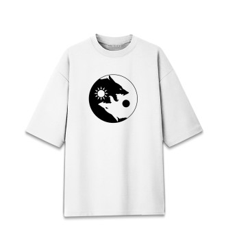 Женская Хлопковая футболка оверсайз Волки (Инь-Янь)