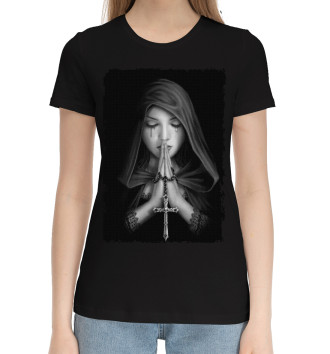 Женская Хлопковая футболка Девушка молится
