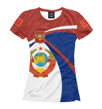 Женская Футболка СССР на фоне флага РФ