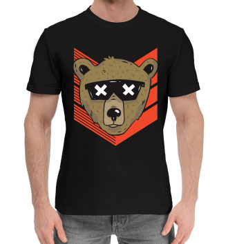 Мужская Хлопковая футболка Медведь в очках