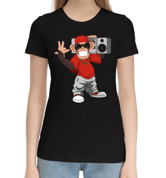 Женская Хлопковая футболка Горилла с магнитофном