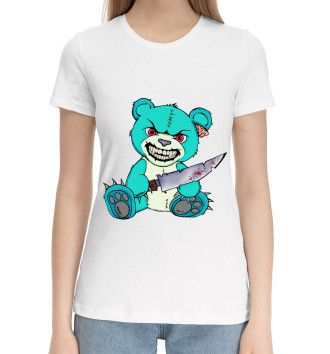 Женская Хлопковая футболка Мишка с ножом