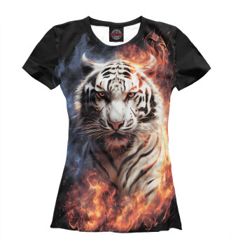 Женская Футболка Огненный белый тигр