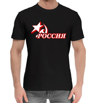 Мужская Хлопковая футболка Герб России (красный)