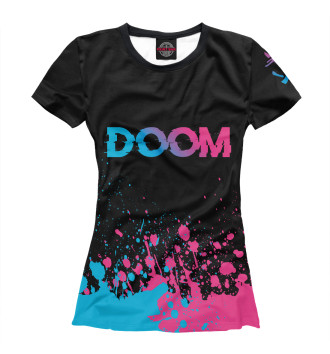 Женская Футболка Doom Neon Gradient (цветные брызги)