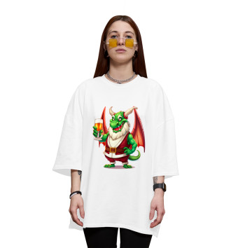 Хлопковая футболка оверсайз для девочек Зелёный дракон