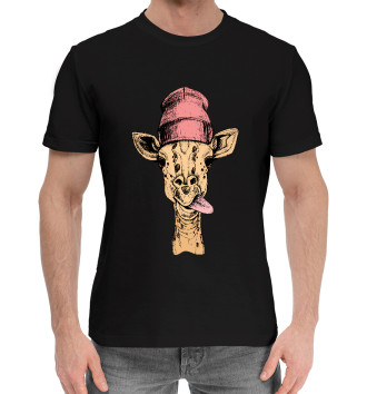 Мужская Хлопковая футболка Жираф дразнит языком