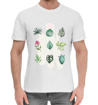 Мужская Хлопковая футболка Роза и кактус