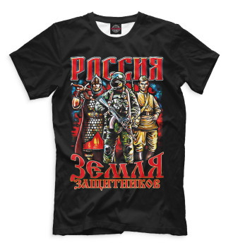 Мужская Футболка Россия земля воинов черный фон