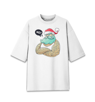 Хлопковая футболка оверсайз для девочек Санта хипстер