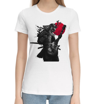 Женская Хлопковая футболка Самурай гитарист