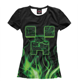 Женская футболка Minecraft зеленый огонь