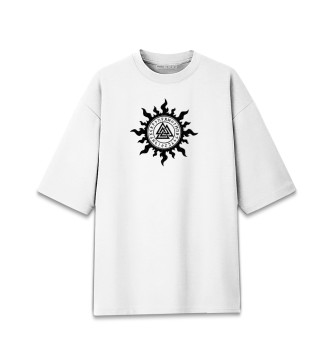 Мужская Хлопковая футболка оверсайз Валькнут в символике солнца