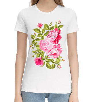 Женская Хлопковая футболка Розы и пионы