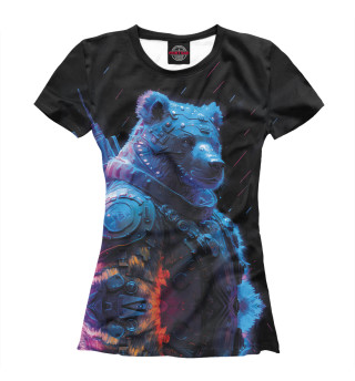 Женская футболка Неоновый медведь воин