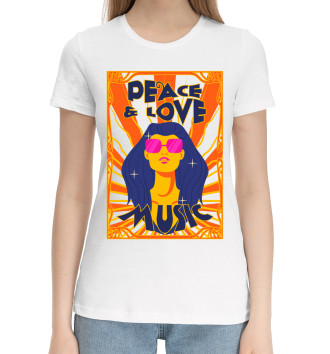 Женская Хлопковая футболка Peace adn love