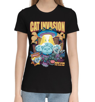 Женская Хлопковая футболка Cat Invasion: Tesla Gun