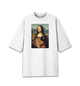 Женская Хлопковая футболка оверсайз Мона Лиза и толстый кот