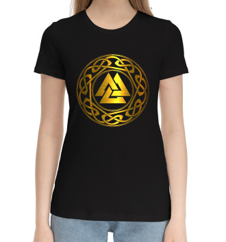 Женская Хлопковая футболка Валькнут символ бога Одина
