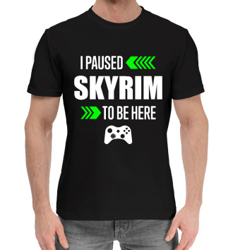 Мужская Хлопковая футболка Skyrim I Paused