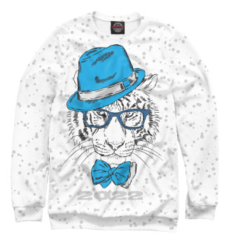 Свитшот для девочек Белый тигр в синей шляпе