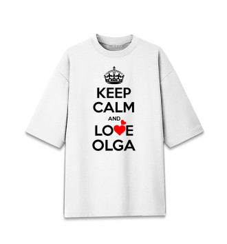 Мужская Хлопковая футболка оверсайз Будь спокоен и люби Ольгу