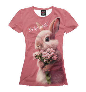 Футболка для девочек Розовый кролик с цветами