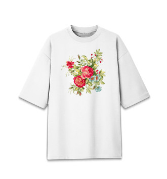 Женская Хлопковая футболка оверсайз Садовые цветы
