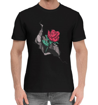 Мужская Хлопковая футболка Трещина с розой