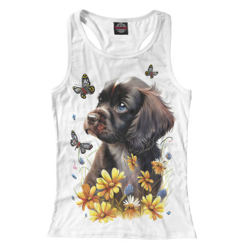 Женская Борцовка Черный щенок и жёлтые полевые цветы