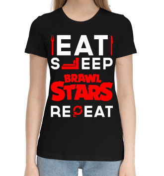 Женская Хлопковая футболка Eat Sleep Brawl Stars Repeat красный