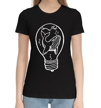 Женская Хлопковая футболка Кит в лампочке