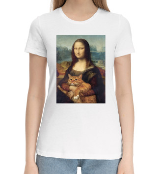 Женская Хлопковая футболка Мона Лиза и толстый кот