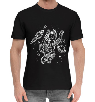 Мужская Хлопковая футболка Space cat