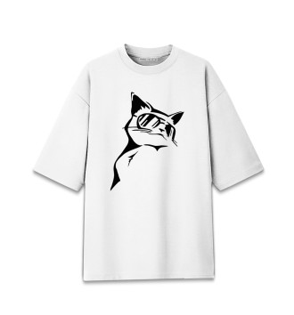 Женская Хлопковая футболка оверсайз Кот в очках