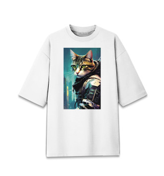 Мужская Хлопковая футболка оверсайз Крутой котяра космонавт