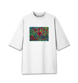 Женская Хлопковая футболка оверсайз Маки масляная живопись