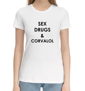 Женская Хлопковая футболка Sex drugs