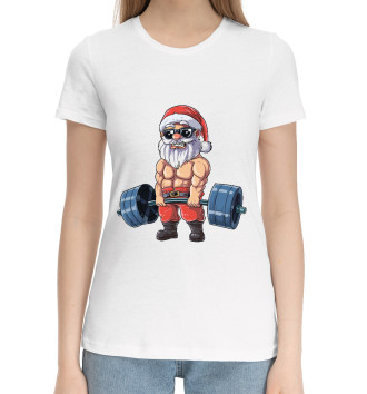 Женская Хлопковая футболка Накаченный дед мороз со шта