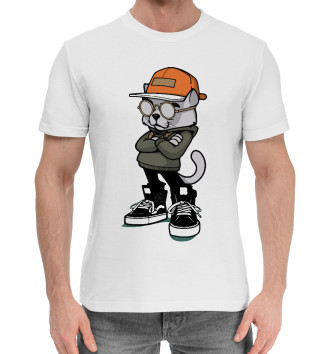 Мужская Хлопковая футболка Районный котяра