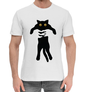 Мужская Хлопковая футболка Кот в руках