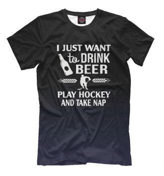 Мужская Футболка Drink Beer Play Hockey