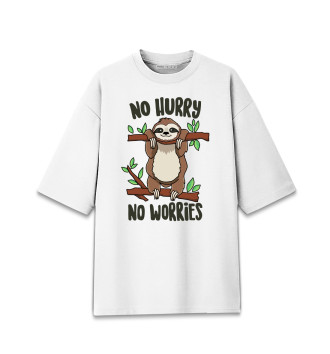 Женская Хлопковая футболка оверсайз No hurry, no worries