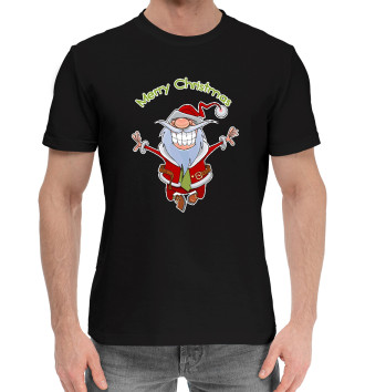 Мужская Хлопковая футболка Веселый Санта Клаус