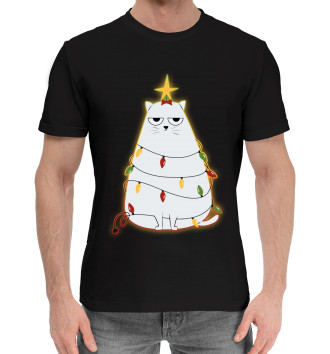 Мужская Хлопковая футболка Cute christmas cat