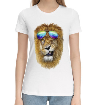 Женская Хлопковая футболка Лев в очках