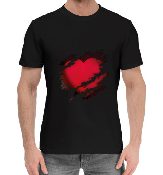 Мужская Хлопковая футболка Сердце в разрыве груди